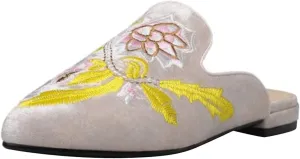 Loafers for Women, Womens Embroidery Mule Shoes Velvet Backless Slip On Loafers Pointed Toe Flat Mule Slides