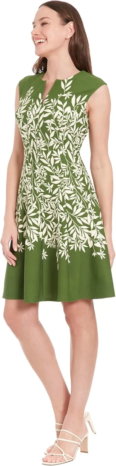 London Times Fit-and-Flare Summer V-Neck Bridal Shower, Wedding Guest, Casual Work Dresses for Women