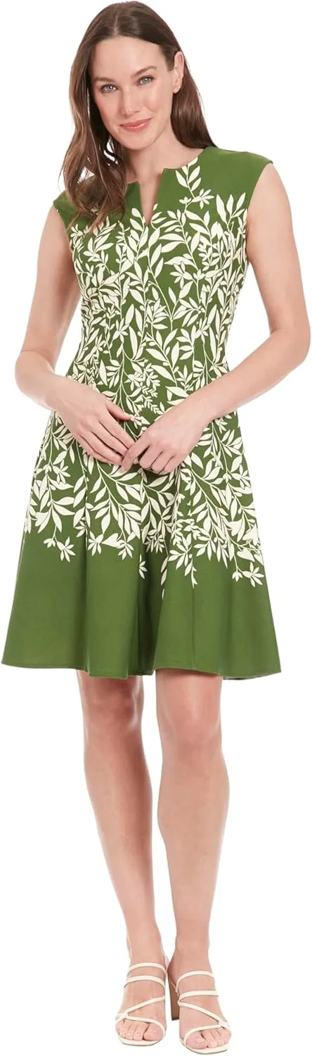 London Times Fit-and-Flare Summer V-Neck Bridal Shower, Wedding Guest, Casual Work Dresses for Women