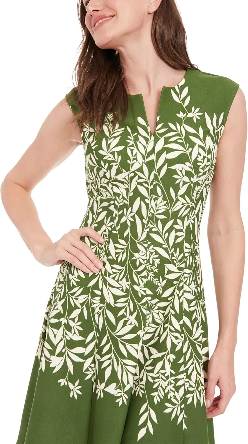 London Times Fit-and-Flare Summer V-Neck Bridal Shower, Wedding Guest, Casual Work Dresses for Women
