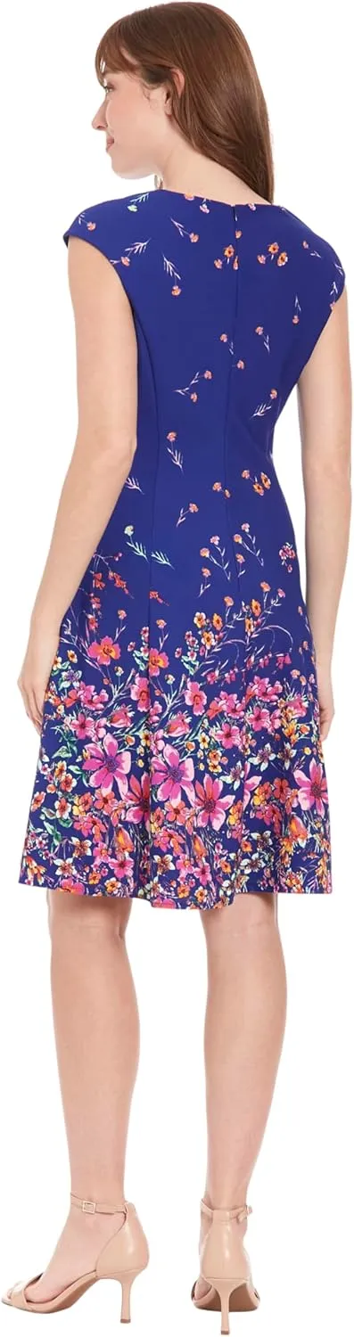 London Times Women's Cap Sleeve Fit and Flare