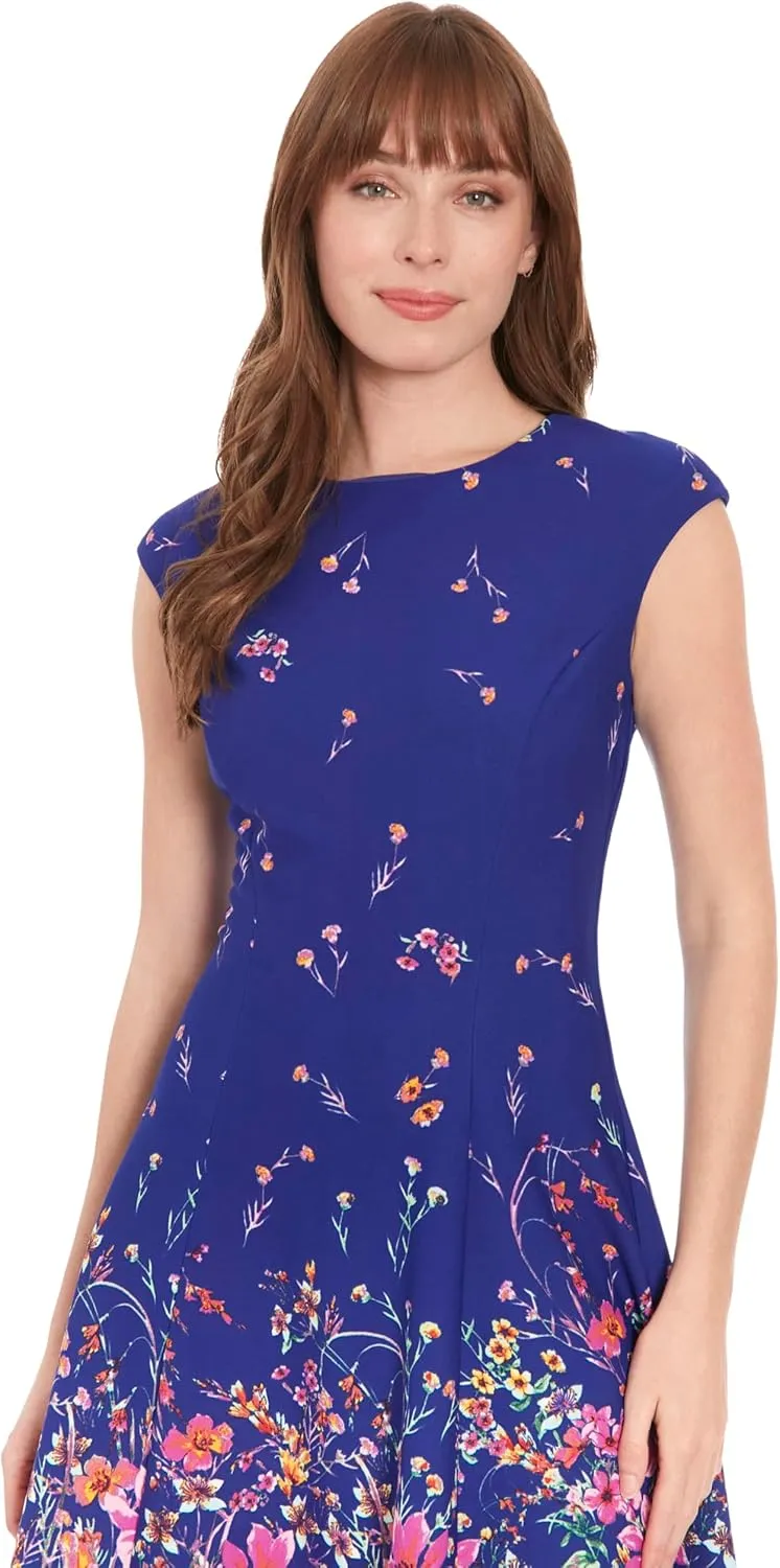 London Times Women's Cap Sleeve Fit and Flare