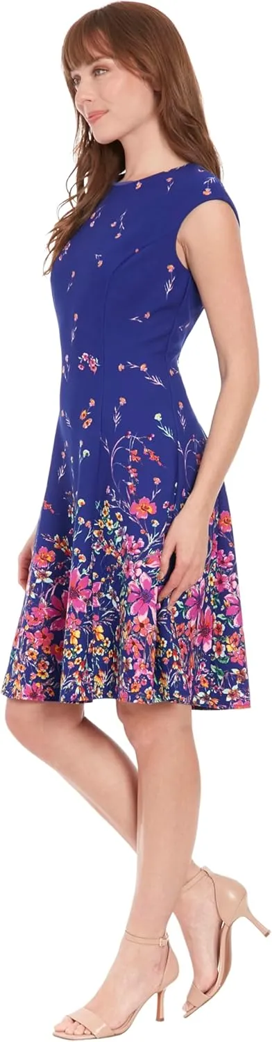 London Times Women's Cap Sleeve Fit and Flare
