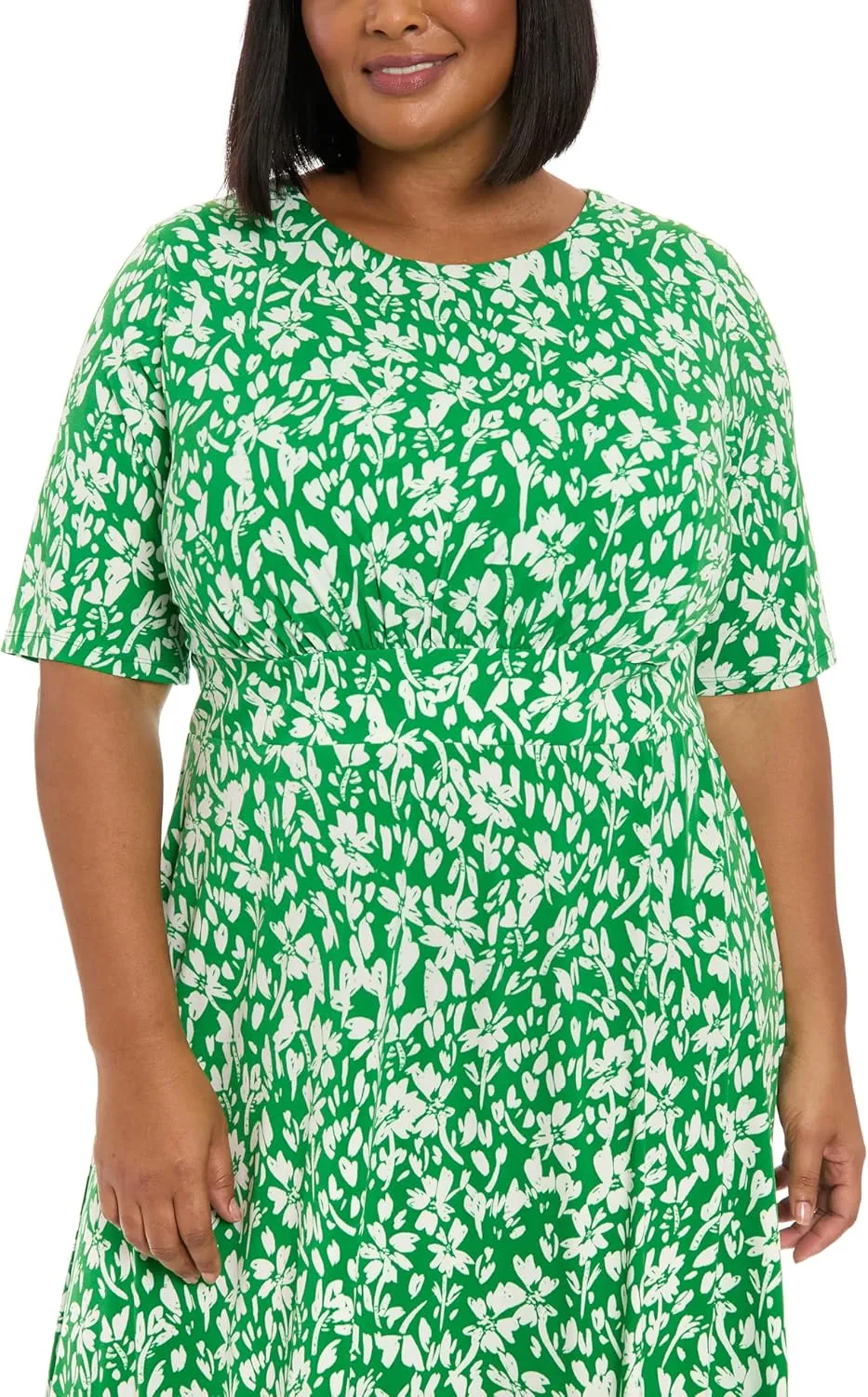 London Times Women's Inset Waist Midi Short Sleeve