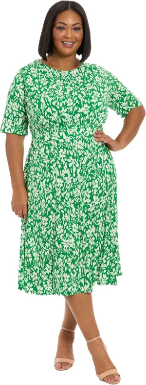 London Times Women's Inset Waist Midi Short Sleeve