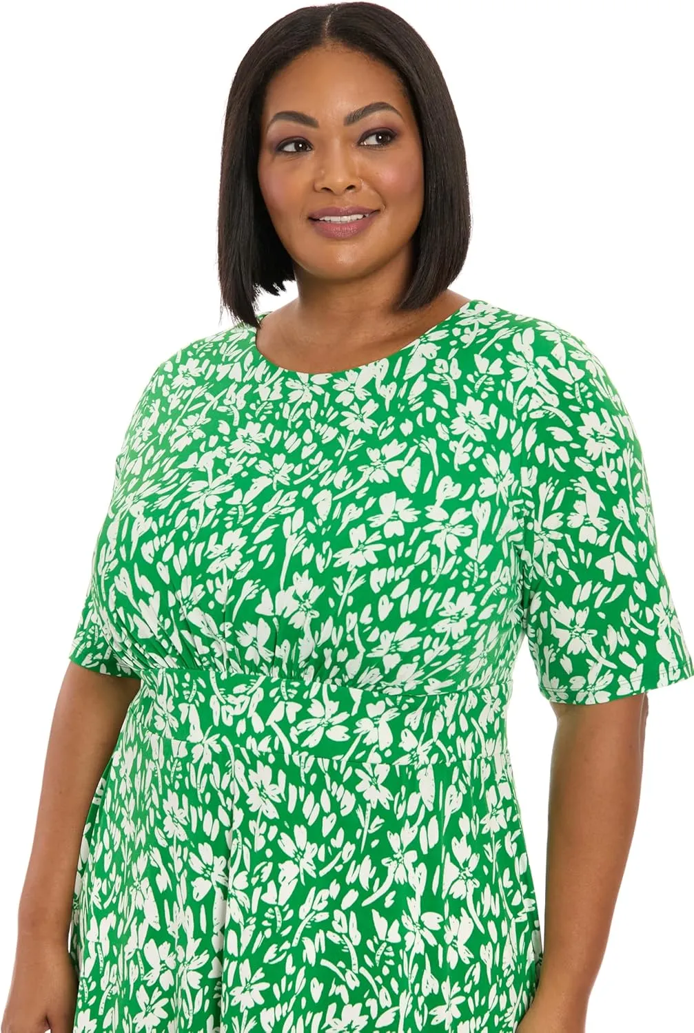 London Times Women's Inset Waist Midi Short Sleeve