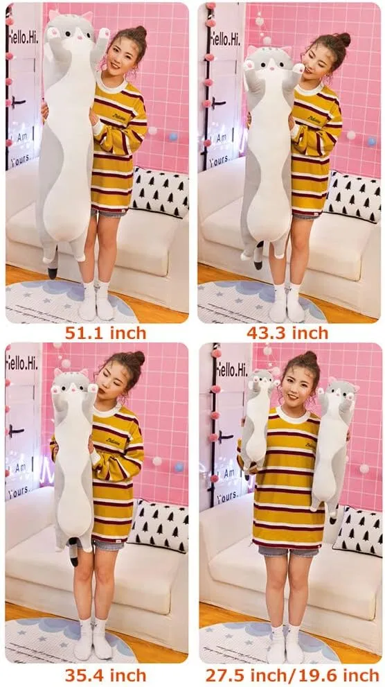 Long Cat Plush Pillow - 43.3 inch Cute Cat Plush Long Body Pillow Stuffed Animal Gift