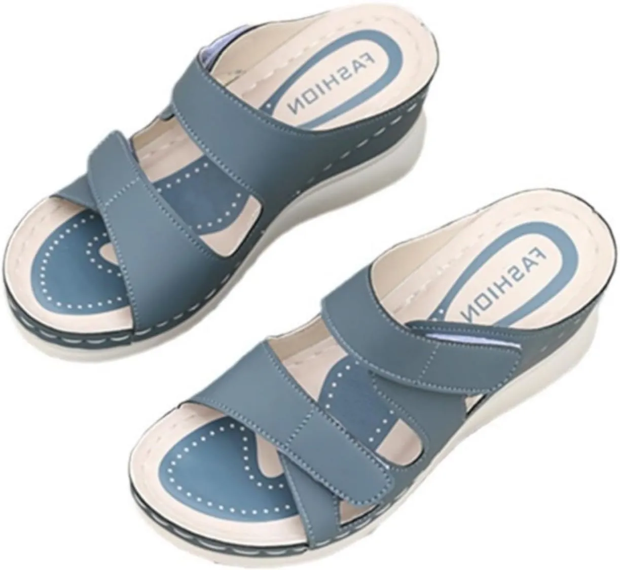 Low Wedges Heels for Women Summer Dressy Sandals Soft Leather Sandal, Rubber Sole, Comfortable Walking, Casual Slip on Shoes