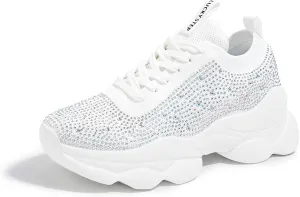 LUCKY STEP Women's Chunky Rhinestone Sneaker Sparkly Bling Bedazzled Mesh Slip on Elastic Sock Glitter Shiny Rave Walking Shoes