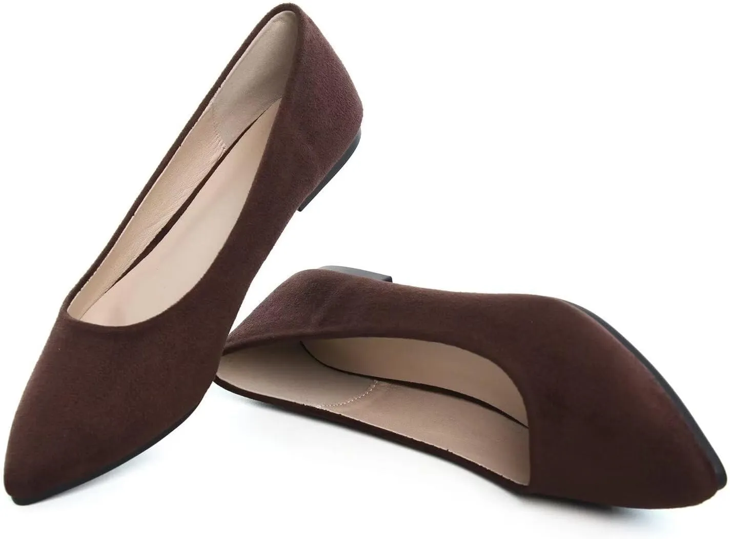 LUXINYU Cute Slip-On Flat Ballet Shoes Soft Suede Solid Classic Pointed Toe Flats Comfortable Dress Shoes