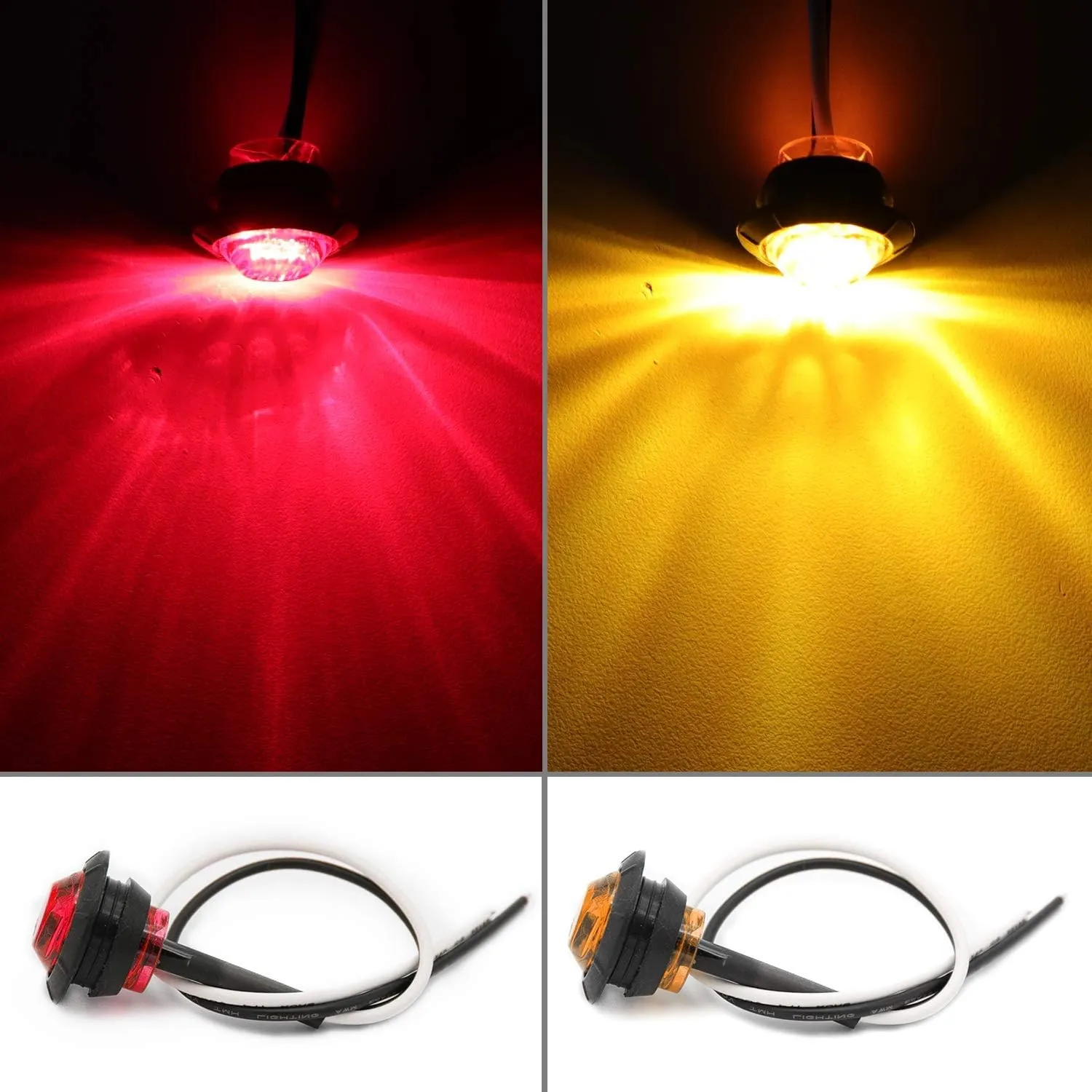 MADCATZ 3/4 Inch Mount 10 pcs Amber   10 pcs Red LED Clearance Bullet Side LED Marker Lights for Trailer Truck RV Car Bus Van (Pack of 20)