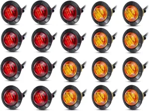 MADCATZ 3/4 Inch Mount 10 pcs Amber   10 pcs Red LED Clearance Bullet Side LED Marker Lights for Trailer Truck RV Car Bus Van (Pack of 20)