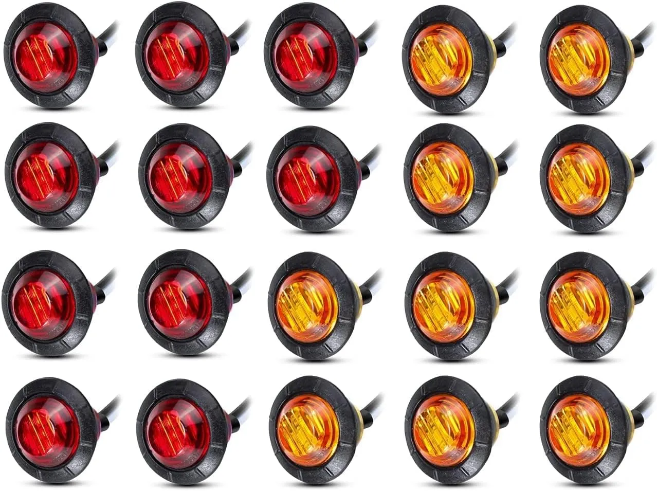 MADCATZ 3/4 Inch Mount 10 pcs Amber   10 pcs Red LED Clearance Bullet Side LED Marker Lights for Trailer Truck RV Car Bus Van (Pack of 20)