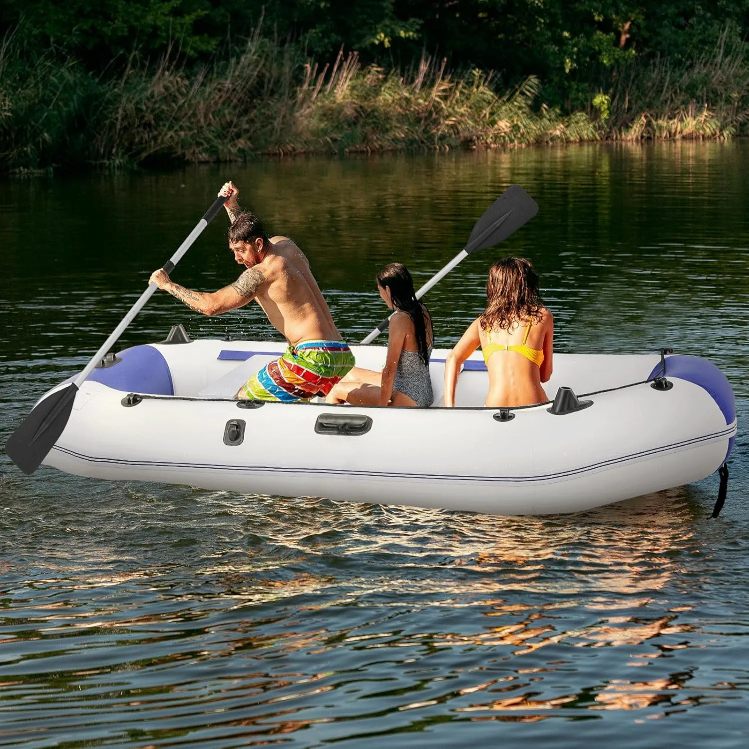 Magshion Inflatable Boat Set with Aluminum Oars, Mini Foot-Pump, Carry Bag and Repair Kit, Multi-Air Chambers Inflatable Rafts for Ponds, Lakes, Rivers