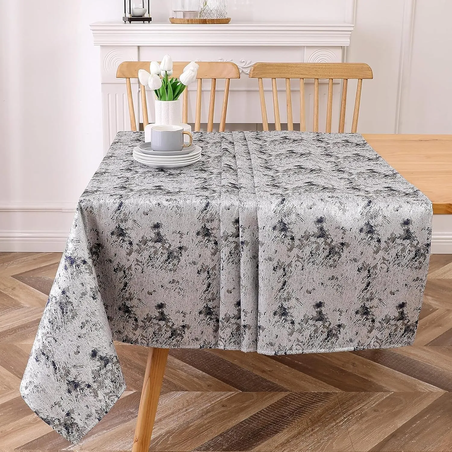 Majestic Giftware Jacquard Tablecloths for Rectangle Tables (TARNY-5472) | Aruba - Navy Elegance Design Dining Table Cover | Decorative Soft & Washable Tablecloth for Home, Kitchen & Dining (54X72)