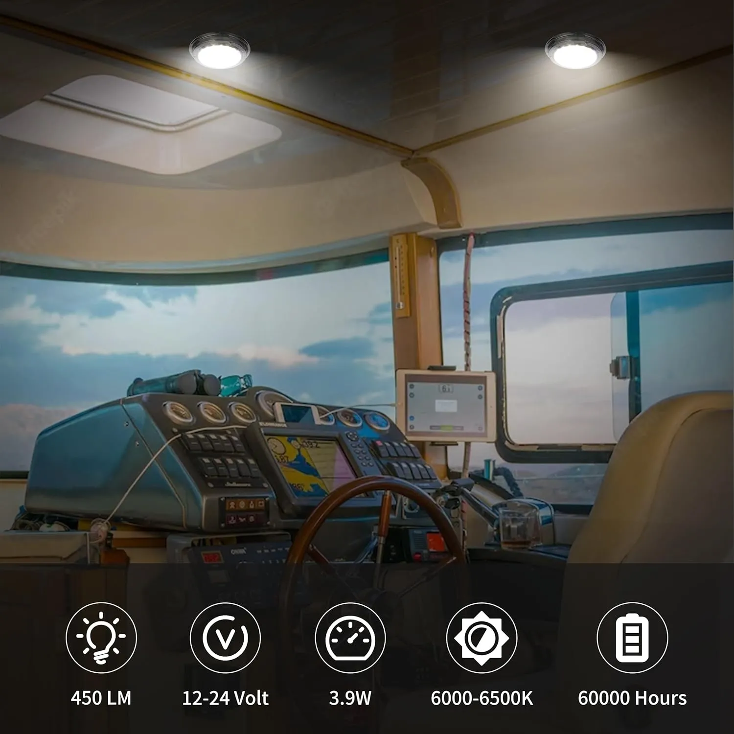 Marine Boat Dome Light 12V LED Boat Interior Lights with Toggle Switch 5.5" LED Boat Cabin Light with Stainless Steel Surface Mount