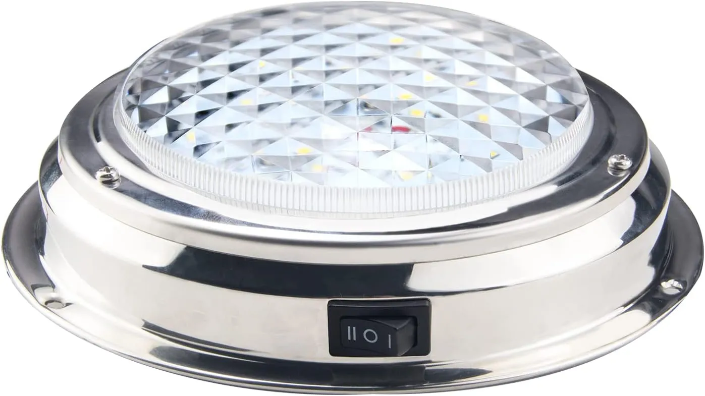Marine Boat Dome Light LED Boat Cabin Light with Switch Stainless Steel Surface Mount 12 Volts 6.7 Inches (White)