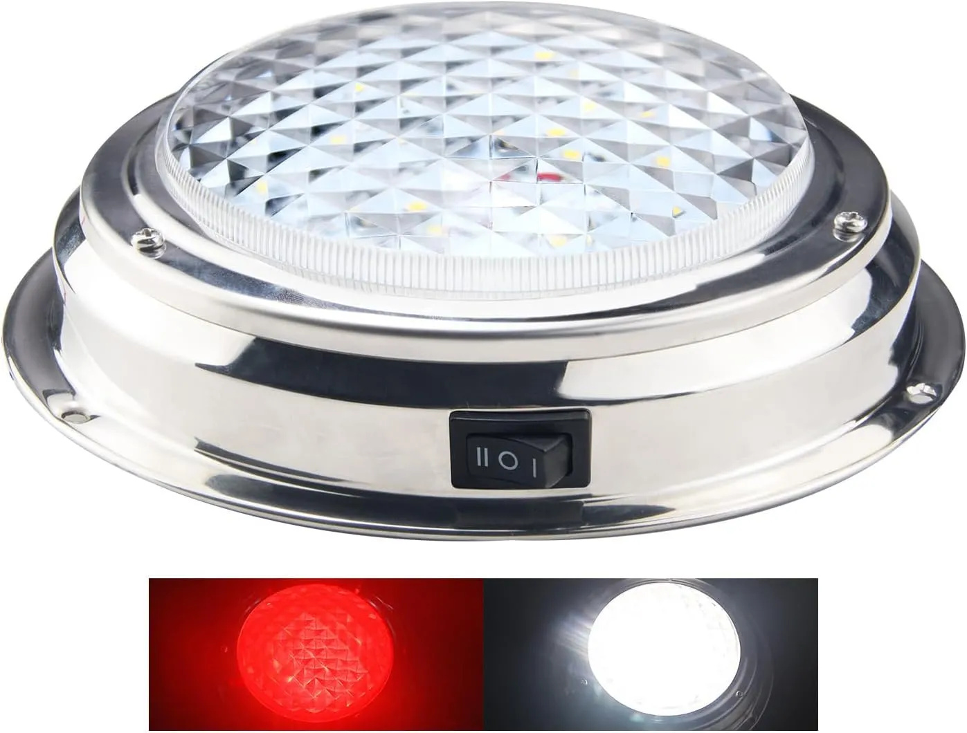 Marine Boat Dome Light LED with Switch Stainless Steel Surface Mount 12 Volts 6.7 Inches (Red and White)