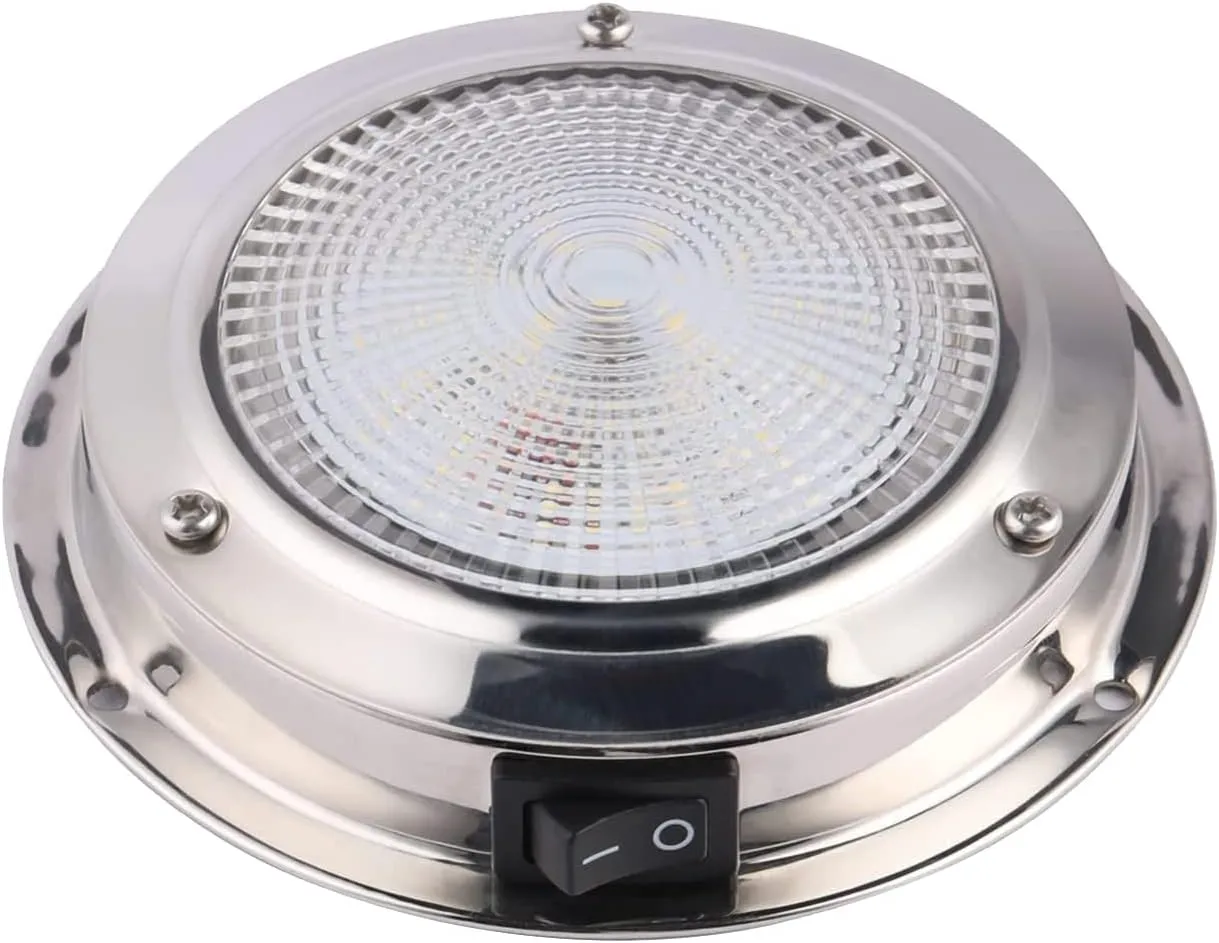 Marine Dome Light LED Boat Cabin Lights White with Switch Stainless Steel Surface Mount 12 Volts (6.0 Inches)