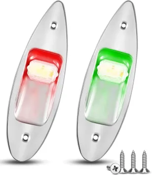 Marine Navigation Light 12V SS Waterproof LED Flush Mount Red and Green, Shark Eye Bow Signal Vertical Mount Sidelight for Fishing Small Boat Pontoon Sailing