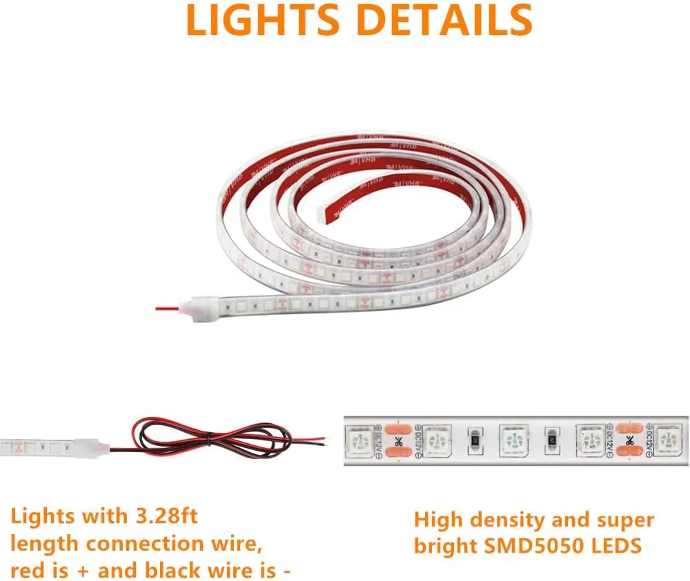 Marine Submersible Boat LED Strip Lights, 12V 8FT IP68 Waterproof Underwater Boat Lights, Boat Interior Light, Boat Deck Light Courtesy Lighting for Fishing Pontoon Kayak Boats, White
