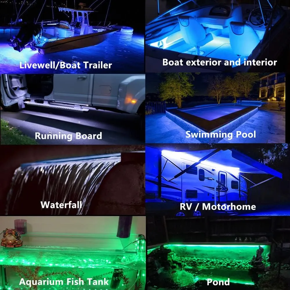 Marine Submersible Boat LED Strip Lights, 12V 8FT IP68 Waterproof Underwater Boat Lights, Boat Interior Light, Boat Deck Light Courtesy Lighting for Fishing Pontoon Kayak Boats, White