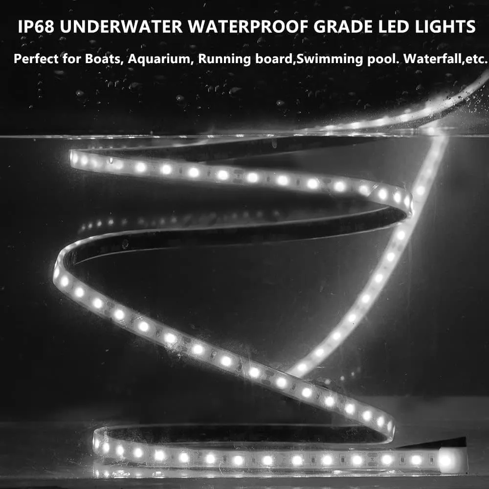 Marine Submersible Boat LED Strip Lights, 12V 8FT IP68 Waterproof Underwater Boat Lights, Boat Interior Light, Boat Deck Light Courtesy Lighting for Fishing Pontoon Kayak Boats, White