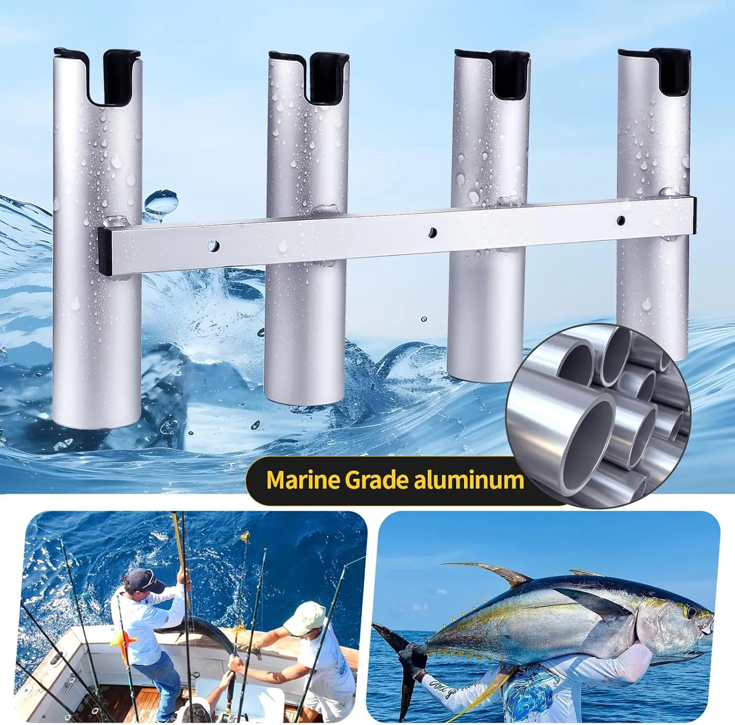 Marinebaby Aluminum Fishing Boat Rod Holder,3/4 Link Tube Aluminum Rod Rack, Suit Boats & Yacht ,Silver