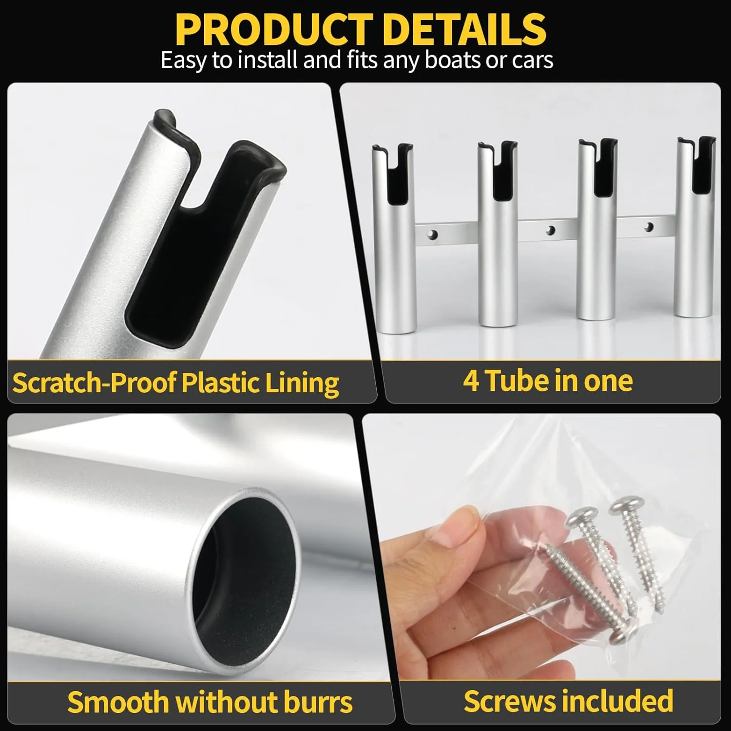 Marinebaby Aluminum Fishing Boat Rod Holder,3/4 Link Tube Aluminum Rod Rack, Suit Boats & Yacht ,Silver