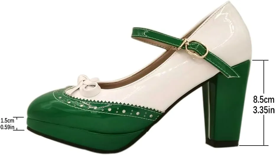 Mary Jane Heels for Women Lolita Pumps Platform Cute Comfy Bow Decor Mixed Colours JK Cosplay Strappy Shoes