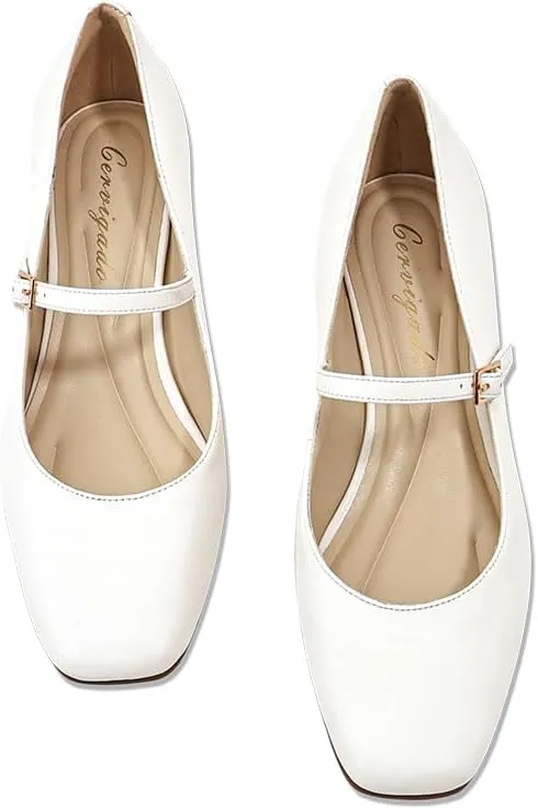 Mary Jane Heels Womens Pumps Chunky Heel Ankle Strap Dress Shoes for Women Low Heels Close Rounded Toe Comfortable Pumps for Wedding Party