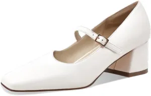 Mary Jane Heels Womens Pumps Chunky Heel Ankle Strap Dress Shoes for Women Low Heels Close Rounded Toe Comfortable Pumps for Wedding Party