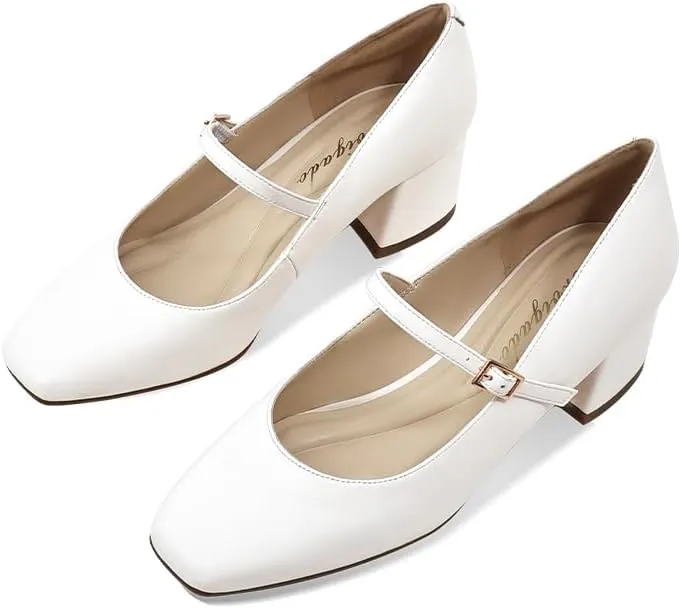 Mary Jane Heels Womens Pumps Chunky Heel Ankle Strap Dress Shoes for Women Low Heels Close Rounded Toe Comfortable Pumps for Wedding Party