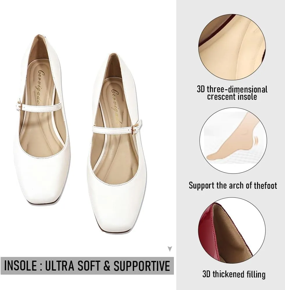 Mary Jane Heels Womens Pumps Chunky Heel Ankle Strap Dress Shoes for Women Low Heels Close Rounded Toe Comfortable Pumps for Wedding Party