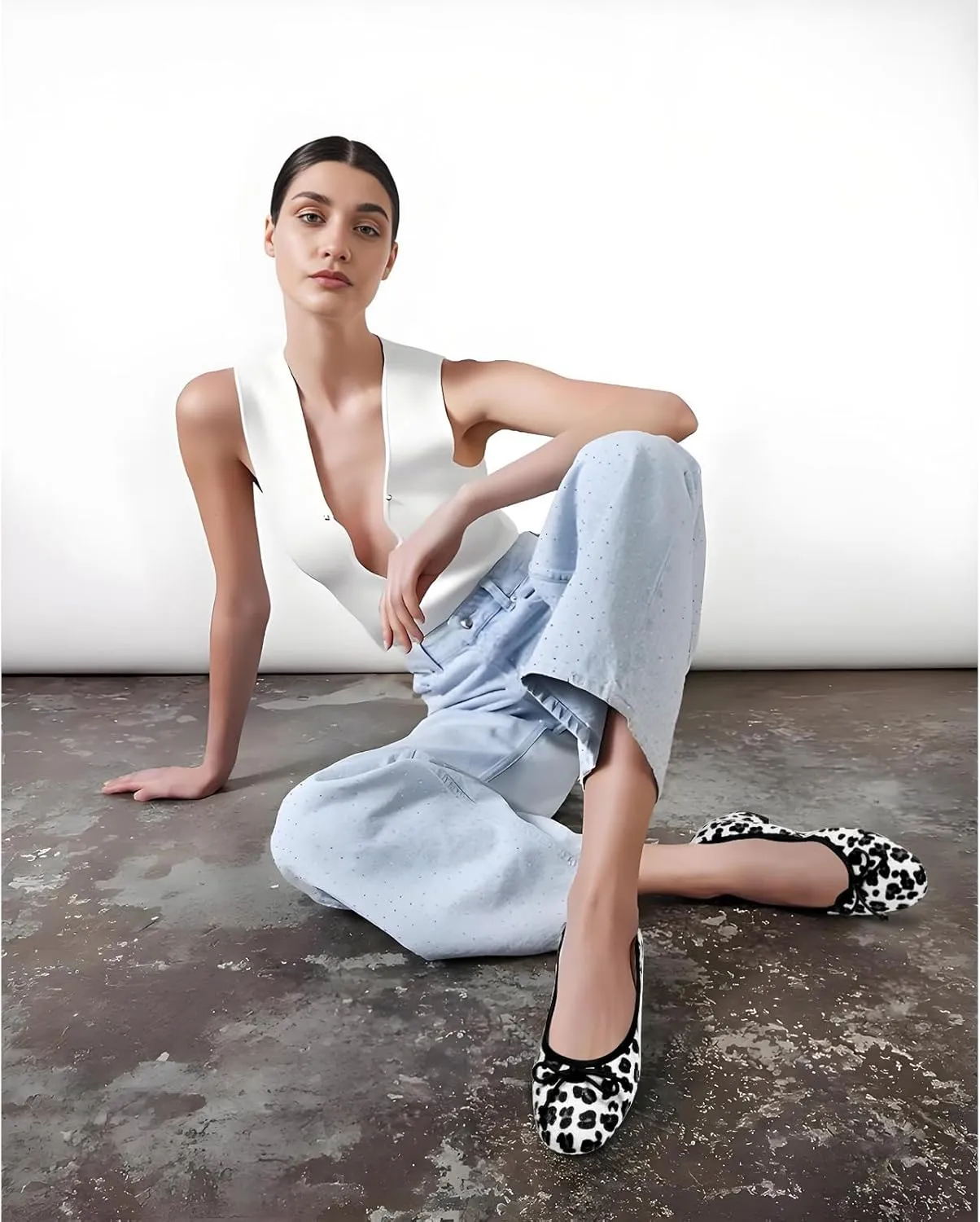Mary Jane Shoes Women Leather Round Toe Chunky Mid Heel Pumps Ballet Shoes with Bow Tie Closed Toe Comfort Work Casual Ballerina Shoes