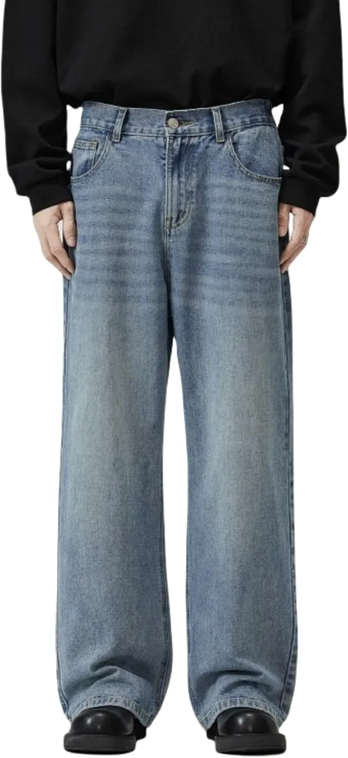 Mens Baggy Jeans Y2k Vintage Skateboard Pants Hip Hop Skater Jeans Loose Fit Pants for Men A-Blue