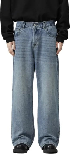 Mens Baggy Jeans Y2k Vintage Skateboard Pants Hip Hop Skater Jeans Loose Fit Pants for Men A-Blue