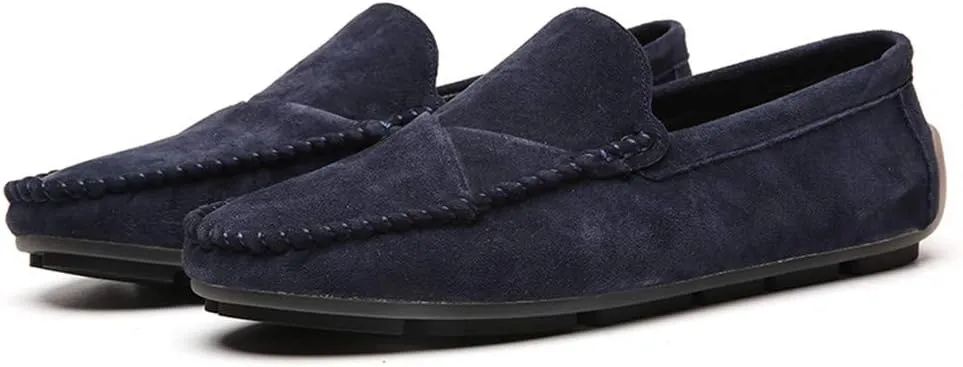 Men's Classic Moccasin Soft Comfort Suede Loafers British Minimalist Flat Driving Slip On Shoes Blue 9 Men US 10.24''Heel to Toe