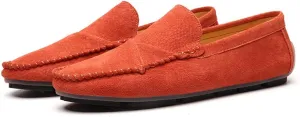 Men's Classic Moccasin Soft Comfort Suede Loafers British Minimalist Flat Driving Slip On Shoes Orange 7 Men US 9.65''Heel to Toe
