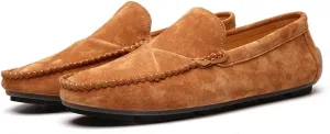 Men's Classic Moccasin Soft Comfort Suede Loafers British Minimalist Flat Driving Slip On Shoes Yellow 10.5 Men US 10.83''Heel to Toe