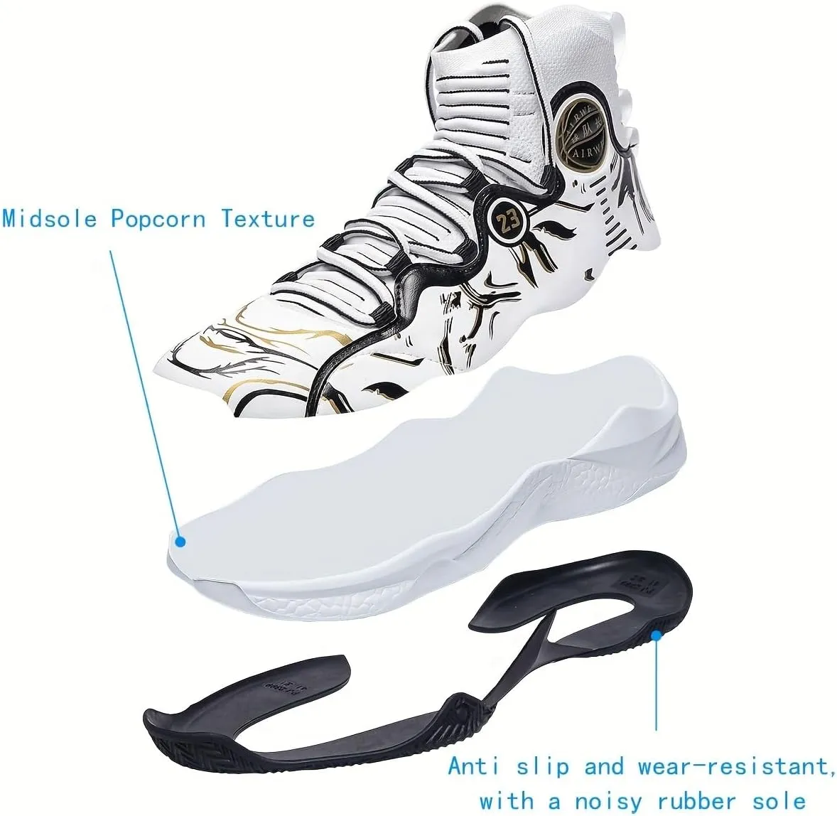 Men's High-Top Basketball Sneakers - Breathable, Non-Slip Rubber Sole with Shock Absorption, Durable & Stylish for Running and Casual Wear