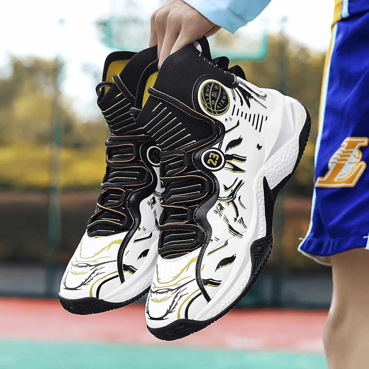Men's High-Top Basketball Sneakers - Breathable, Non-Slip Rubber Sole with Shock Absorption, Durable & Stylish for Running and Casual Wear