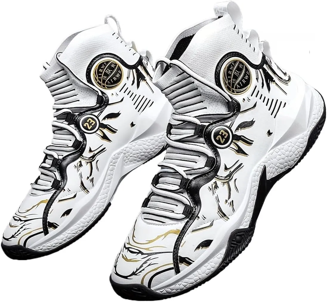 Men's High-Top Basketball Sneakers - Breathable, Non-Slip Rubber Sole with Shock Absorption, Durable & Stylish for Running and Casual Wear
