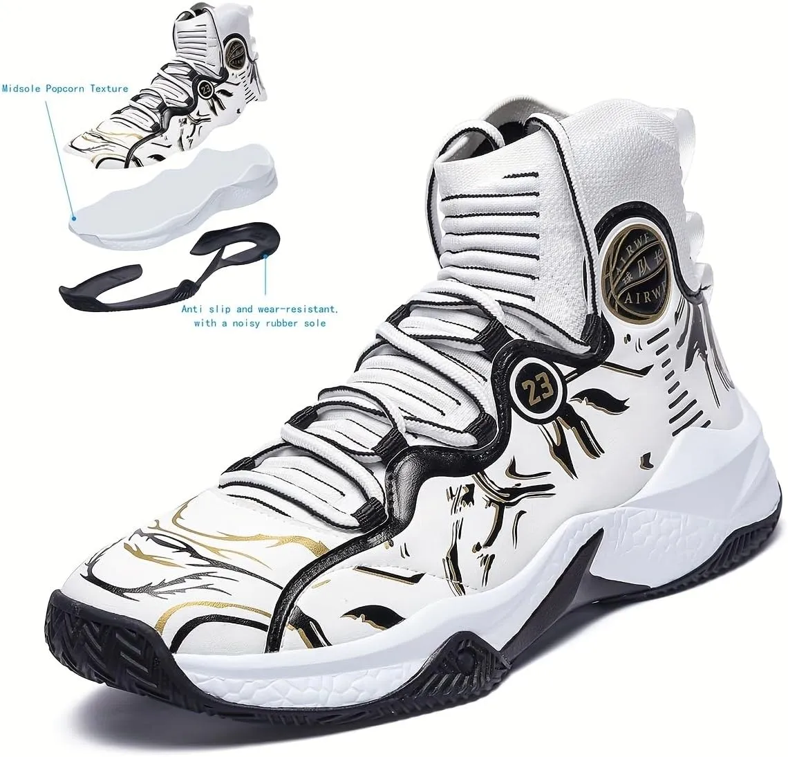 Men's High-Top Basketball Sneakers - Breathable, Non-Slip Rubber Sole with Shock Absorption, Durable & Stylish for Running and Casual Wear