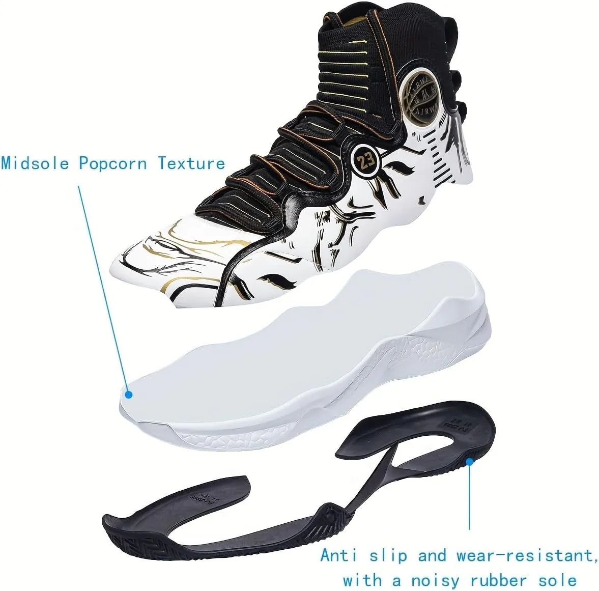 Men's High-Top Basketball Sneakers - Breathable, Non-Slip Rubber Sole with Shock Absorption, Durable & Stylish for Running and Casual Wear