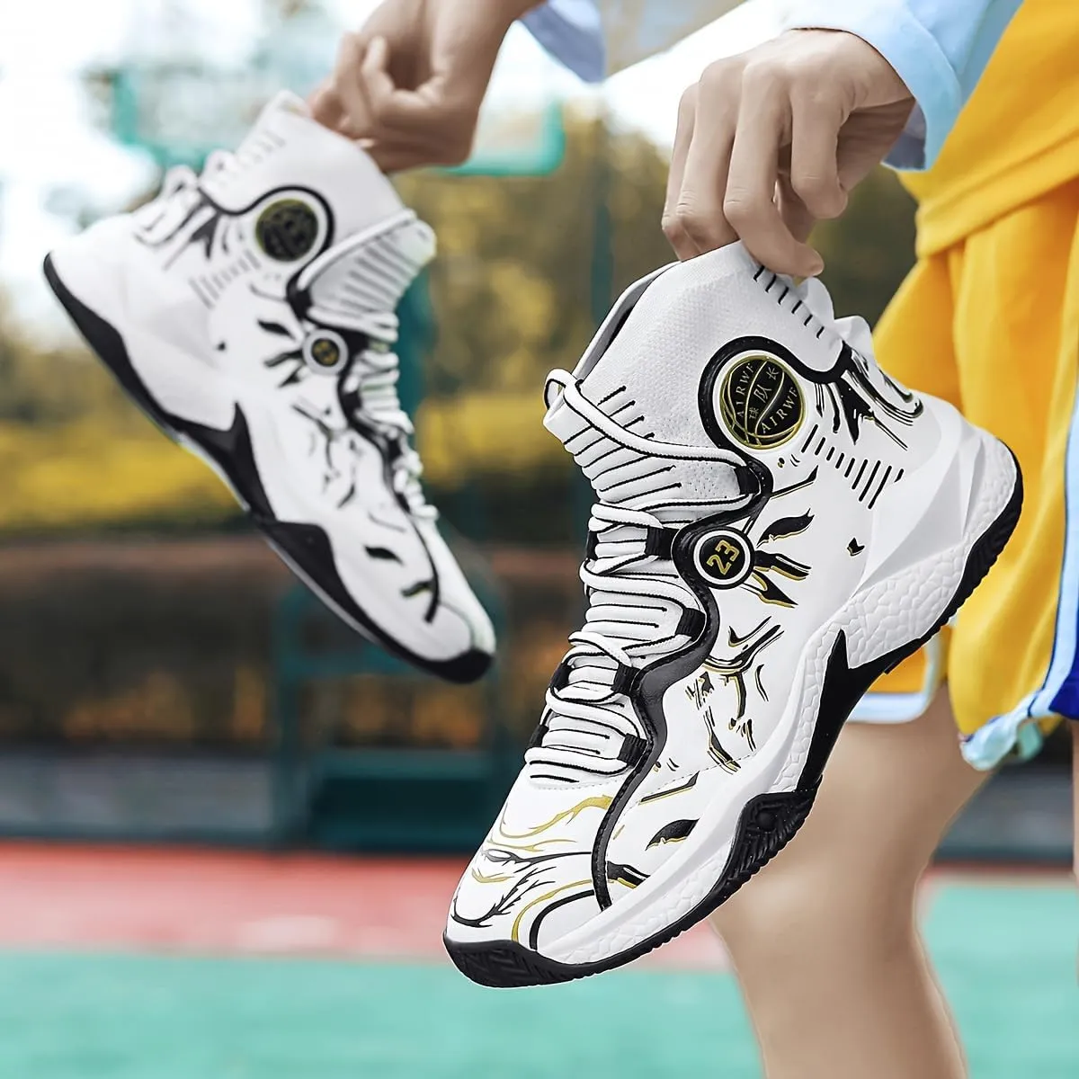 Men's High-Top Basketball Sneakers - Breathable, Non-Slip Rubber Sole with Shock Absorption, Durable & Stylish for Running and Casual Wear