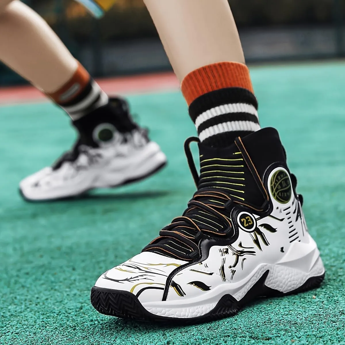 Men's High-Top Basketball Sneakers - Breathable, Non-Slip Rubber Sole with Shock Absorption, Durable & Stylish for Running and Casual Wear