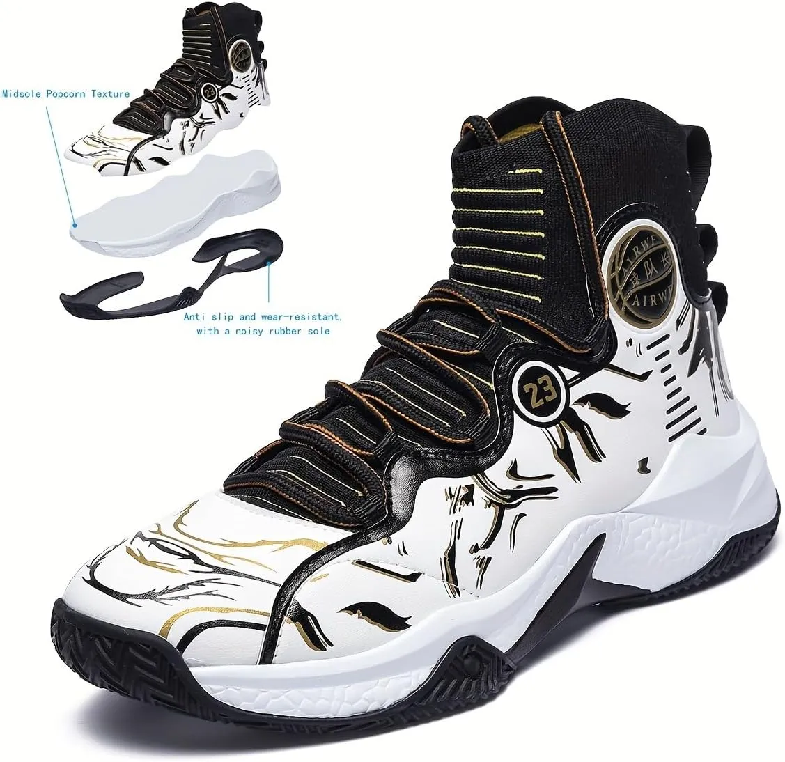 Men's High-Top Basketball Sneakers - Breathable, Non-Slip Rubber Sole with Shock Absorption, Durable & Stylish for Running and Casual Wear