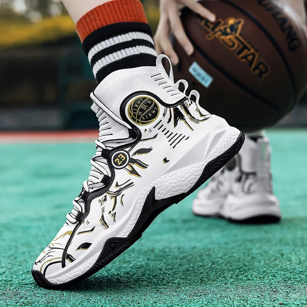 Men's High-Top Basketball Sneakers - Breathable, Non-Slip Rubber Sole with Shock Absorption, Durable & Stylish for Running and Casual Wear