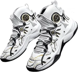 Men's High-Top Basketball Sneakers - Breathable, Non-Slip Rubber Sole with Shock Absorption, Durable & Stylish for Running and Casual Wear